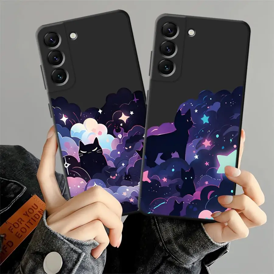 Black Cat Starry Night Phone Cover Case for Samsung Galaxy A57 A23 A37 A12 A05 A53 A52 A55 A06 A25 A73 A50 A41 A51 A16 A70 A17