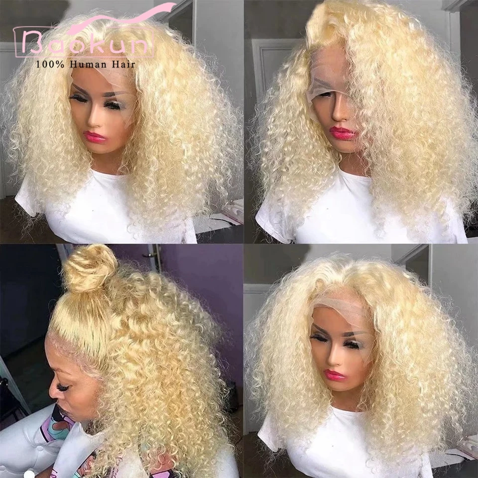 Kinky Curly Lace Frontal Wig, Cabelo Humano, Loira, Transparente HD Lace, Cabelo Virgem, 360, 13x4, 613, 13x6