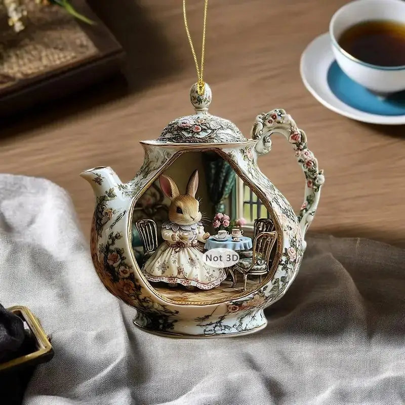 Delightful Easter Rabbit in Teacup 2D Acrylic Home Decor Item