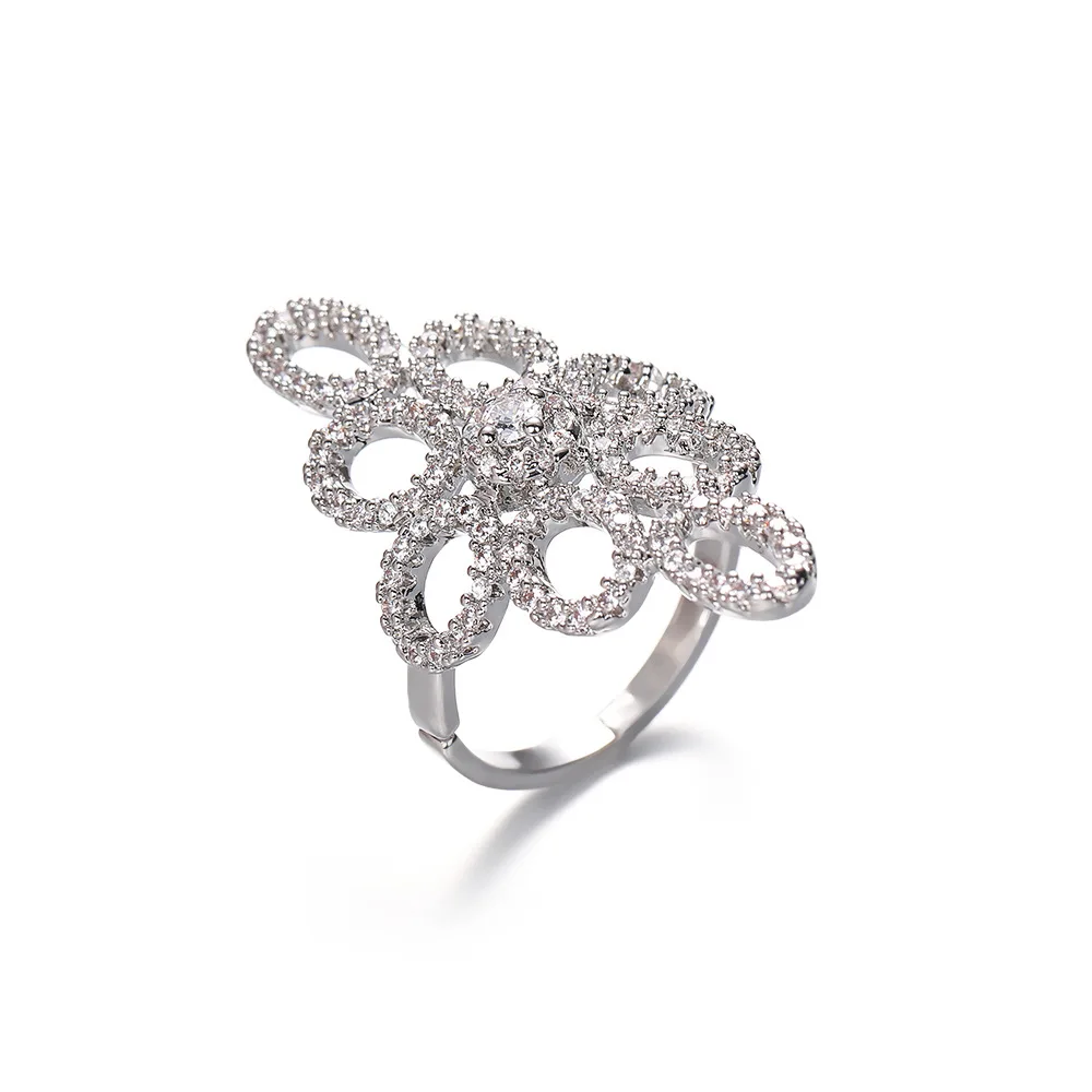 금도금 큐빅 지르코니아 오픈 링, 볼드한 조절 가능한 기하학적 너클 링, 독특한 미니멀리스트 스태킹 주얼리