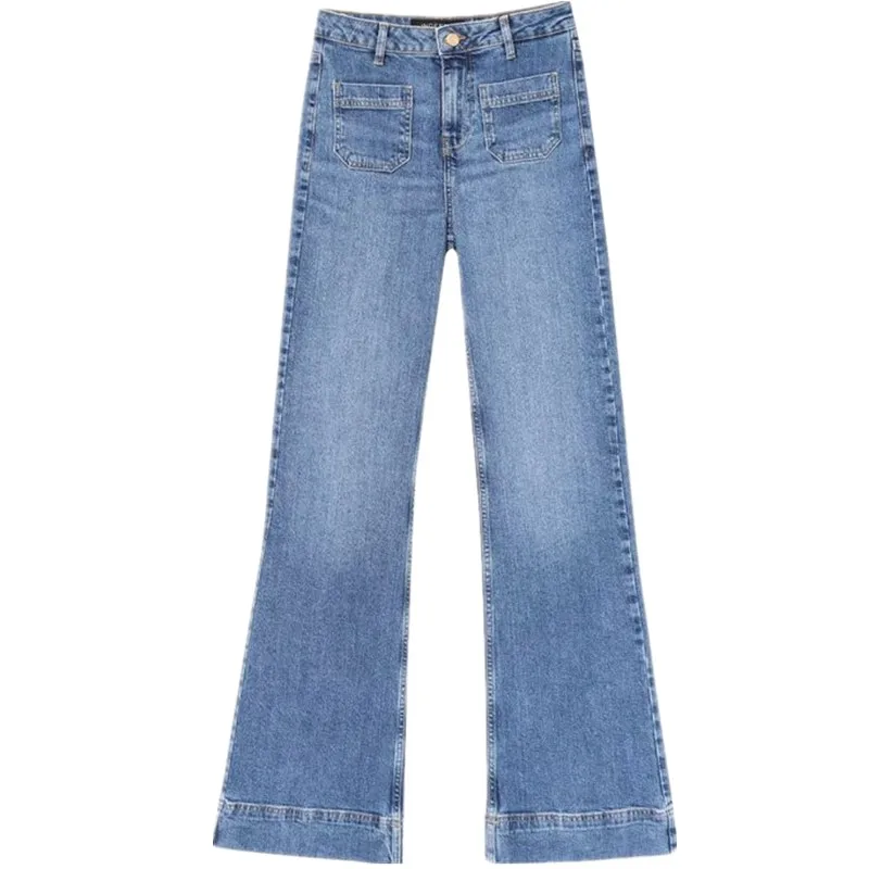 

High Waist Straight Leg Jeans Women's Spring Summer New Sle Versatile Long Pants Patch ket Decorated Casual Faion