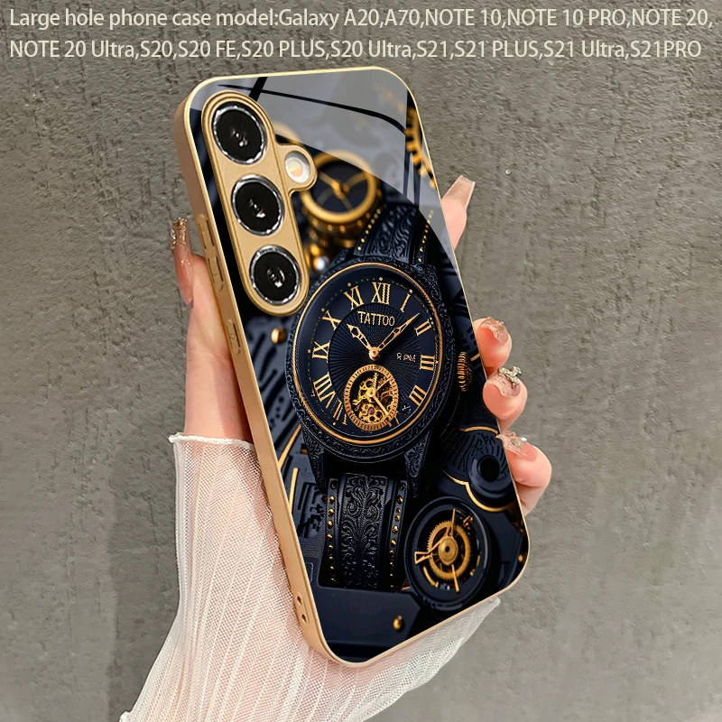 Mechanical Gold Watch Pattern 2D Phone Case for Samsung S26 S25 S24 S23 S22 S21 S20 A56 - Golden Metal Paint Glass Protective Co - view 6
