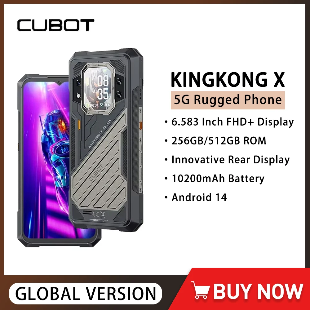 CUBOT KINGKONG X 5G هاتف ذكي متين أندرويد 14 256/512GB ROM 16GB RAM 6.583 بوصة ثماني النواة الهاتف المحمول 100MP 10200mAh 33W NFC