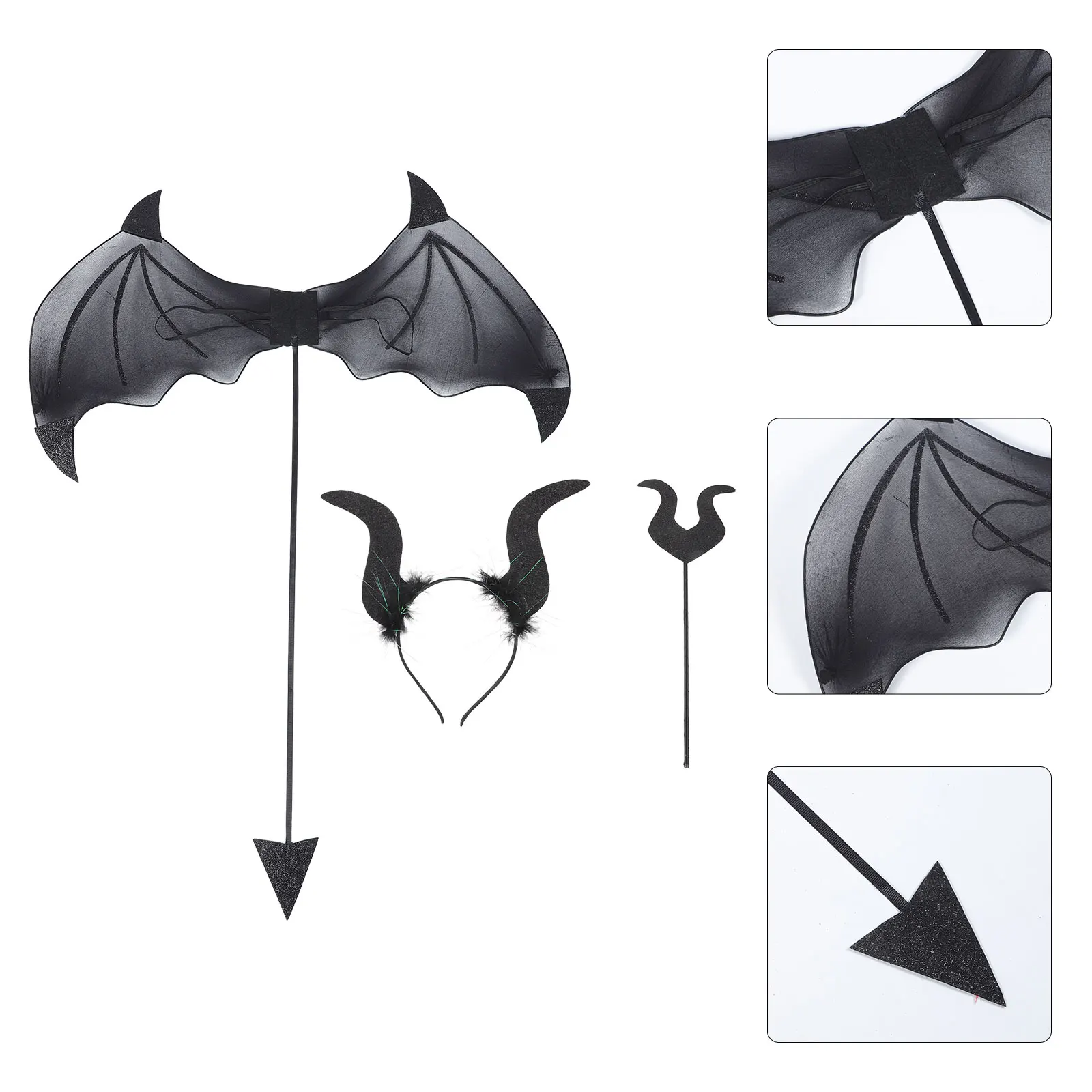 

Demon Wings Set Black Red Horns Costume Accessory Lightweight Halloween Party Cosplay Prop Photoshoot School Play