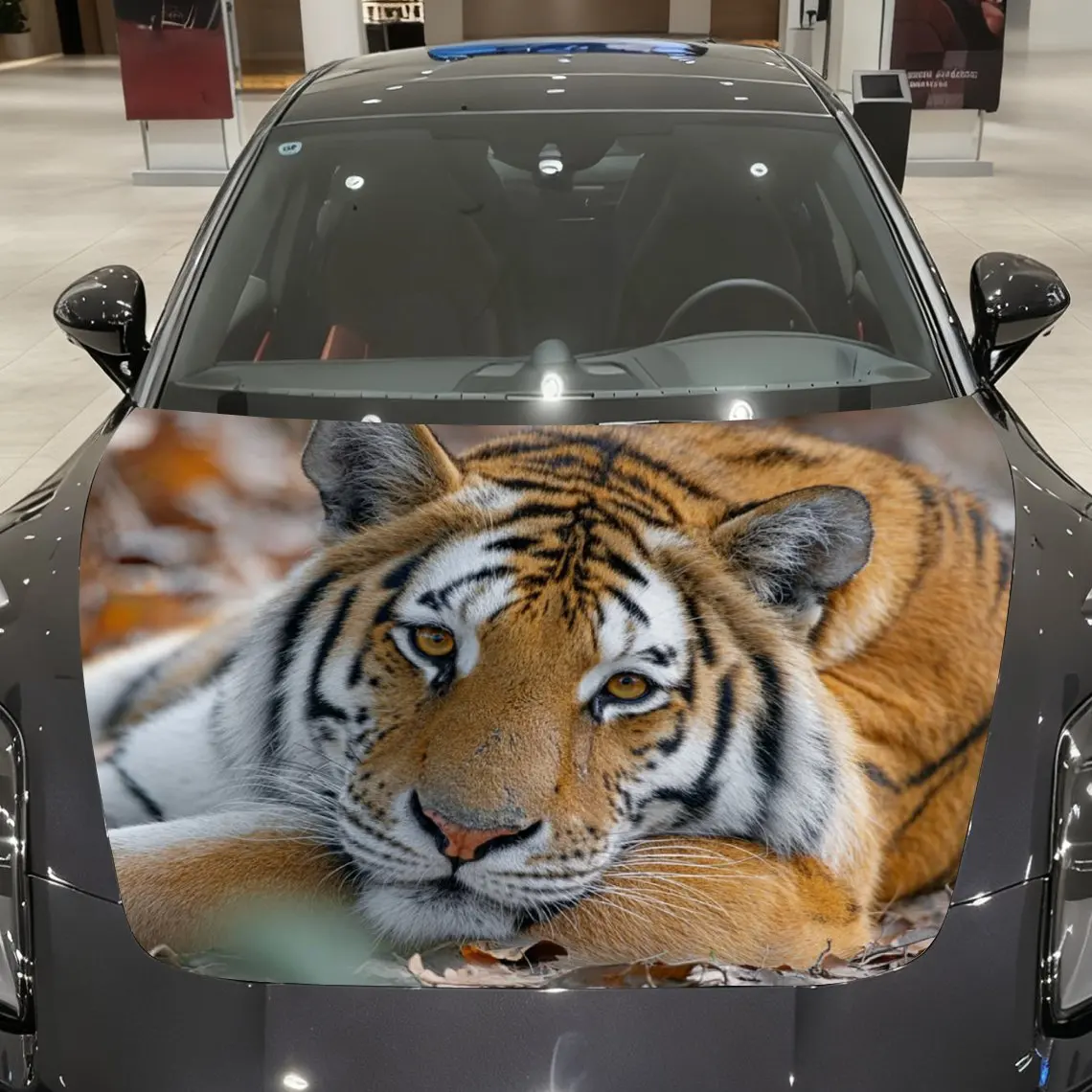 Tiger Pattern Car Hood Stickers, Fashion Modified Car Decorative Film Paper, Self-adhesive Wear-resistant Stickers, Stunning Des
