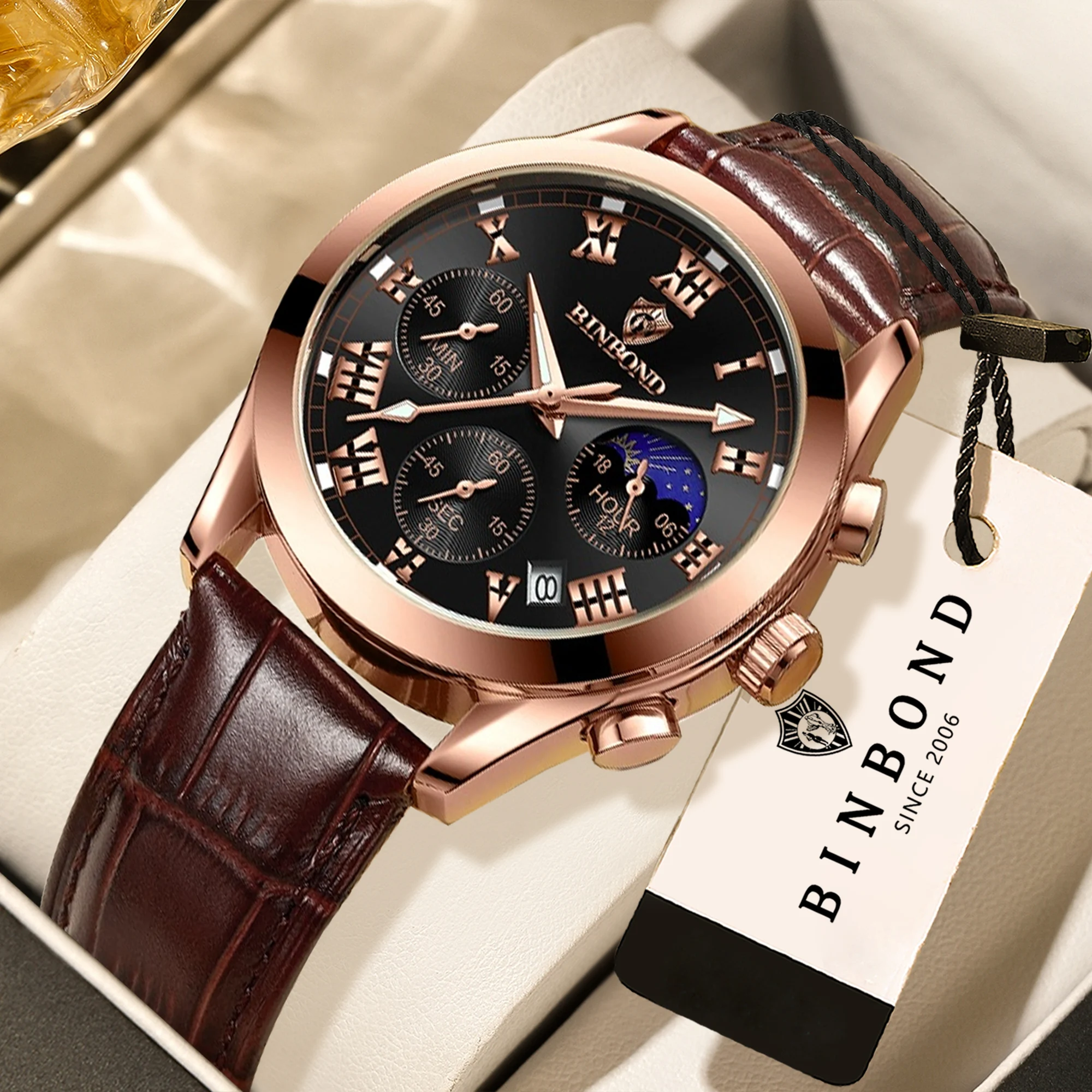

BINBOND Luxury quartz wristwatches luminous waterproof auto date chronograph men's watch business sport watch for men reloj