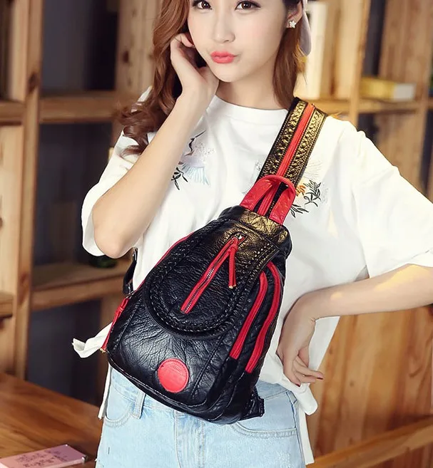 2024 new mini shoulder bag female bag Korean fashion wild embroidery soft leather small backpack