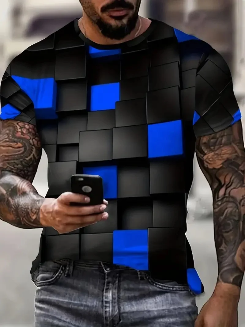 

Stereoscopic Abstract Graphic 3D Print Men's Shirt Fashion O-Neck Short Sleeve Street Fashion Large T-shirt Casual Men's Top T-s