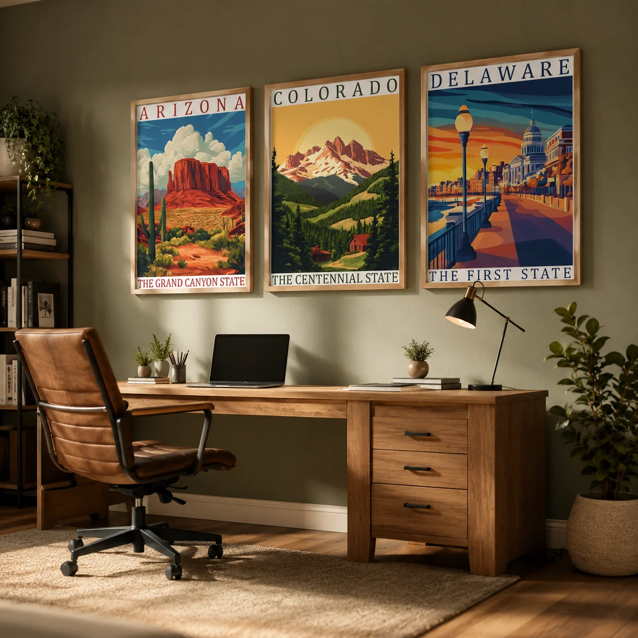 AZNM Unframed Canvas Print US State Travel Poster Wall Art Arizona Colorado Delaware Scenic Home Decor Poster