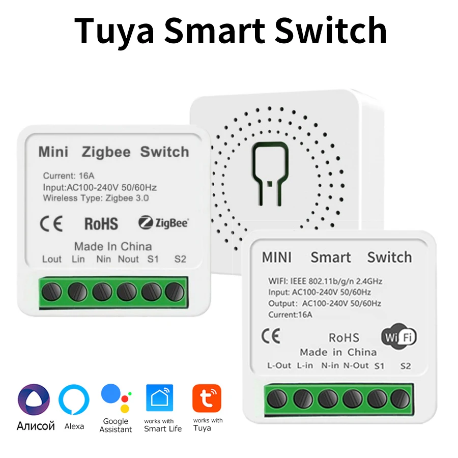 Mini Tuya ZigBee WiFi Intelligent Switch 2-Way Control Smart Interruptor Breaker Supports Alexa Google Assistant Smart Life App