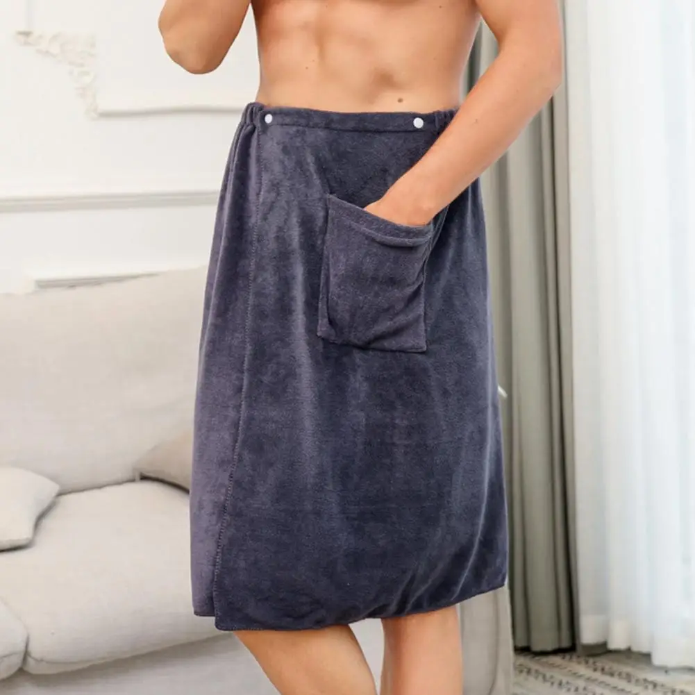 Bath Towel Adjustable Men's Bathrobe with Elastic Waist Nightgown Pocket for Outdoor Sports Swimming Gym Spa Towel Men Short