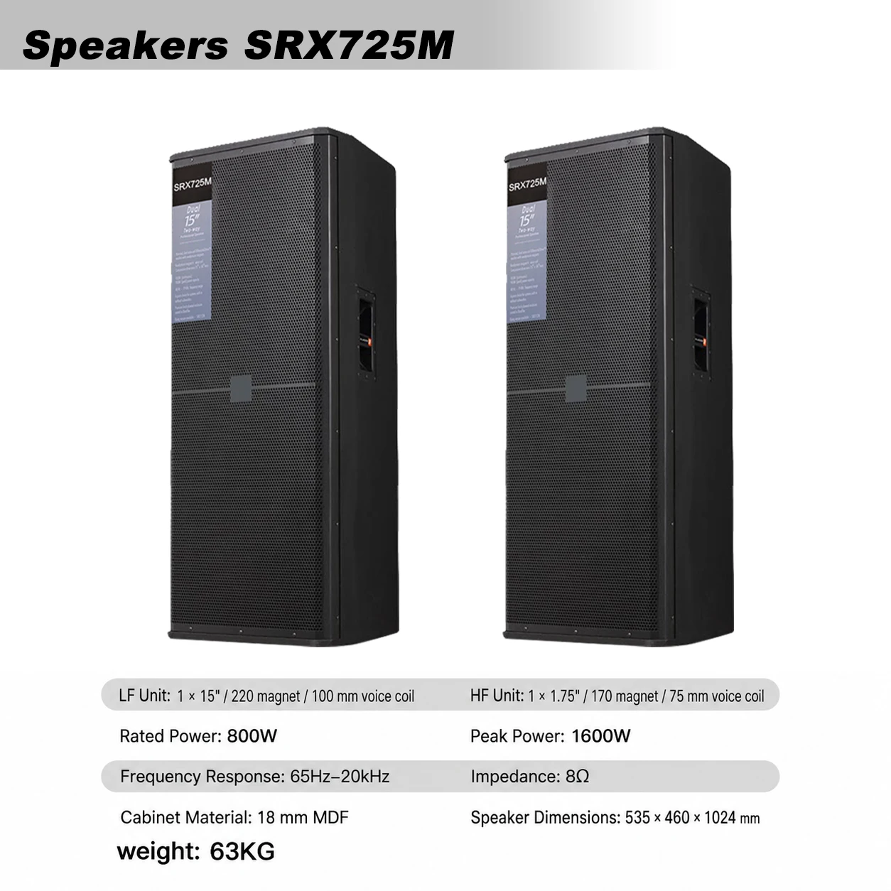SRX-725 Full-Range Dual 15-inch Speakers - Party, Disco, Conference, Performance, Professional Audio Equipment - 3-Year Warranty