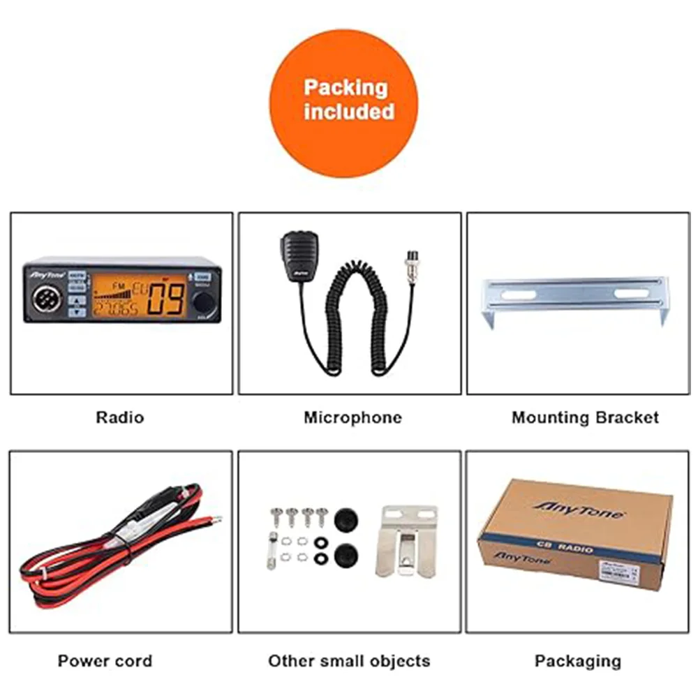 AnyTone Radio CB seluler AT-500M II, untuk truk 12/24V AM/FM 26-27Mhz, pengurang kebisingan, saluran cuaca WX Radio mobil 2024