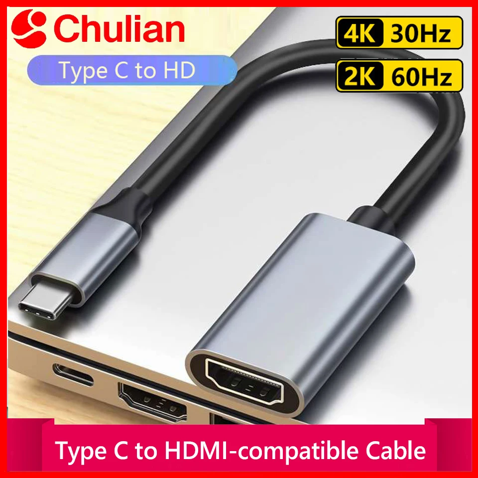 Cabo USB-C para HDMI compatível com HDTV, Conversor USB-C para HDTV HD 4K, Adaptador de Cabo USB 3.1 para HDTV para MacBook, Chromebook, Samsung, Xiaomi