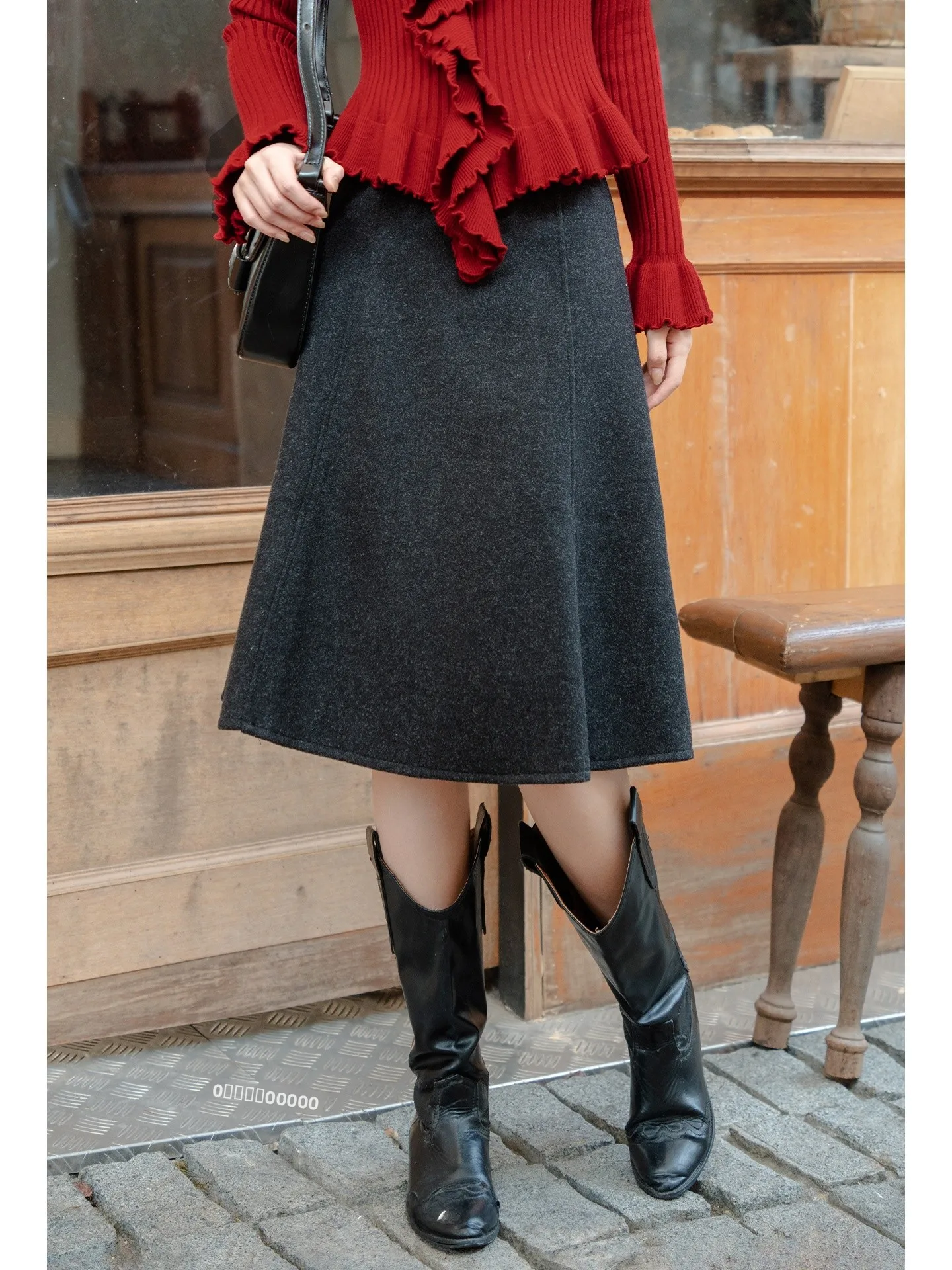 

ay Woolen High Waist A-Line Skirt Women's Winter Faion Commute Warm Polyester Viscose Nylon ort Midi Skirt