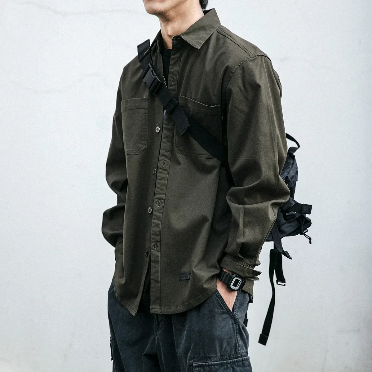 

LIBIELIY Lazy Style Baggy Pocket Shirts Men Handsome Fashion Streetwear Design Japanese Harajuku Korean All-match Teens Men Clot