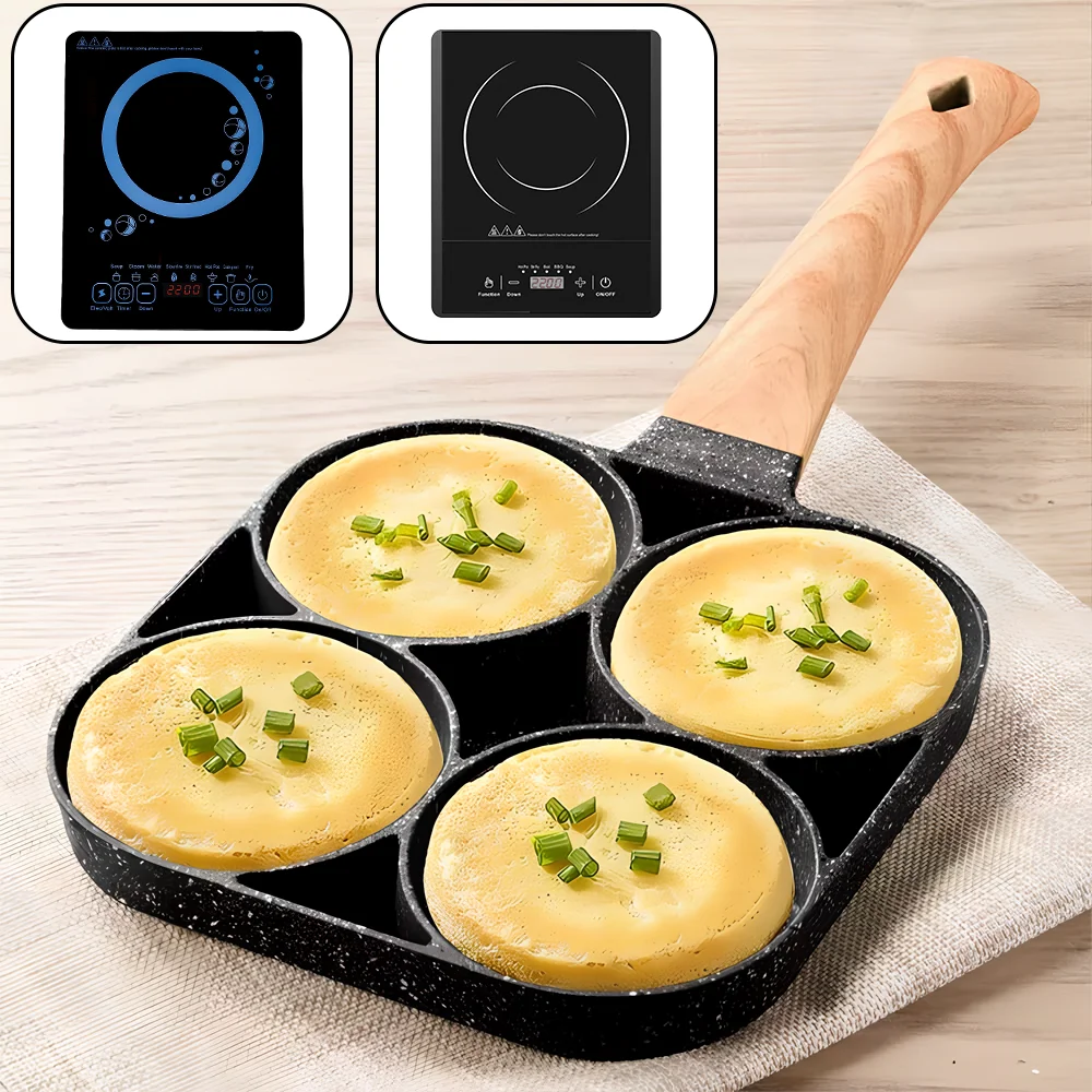 4 حفرة مقلاة غير عصا فطيرة البيض مقلاة الإفطار برغر البيض فطيرة صانع الحجر الطبي أربعة حفرة عجة عموم