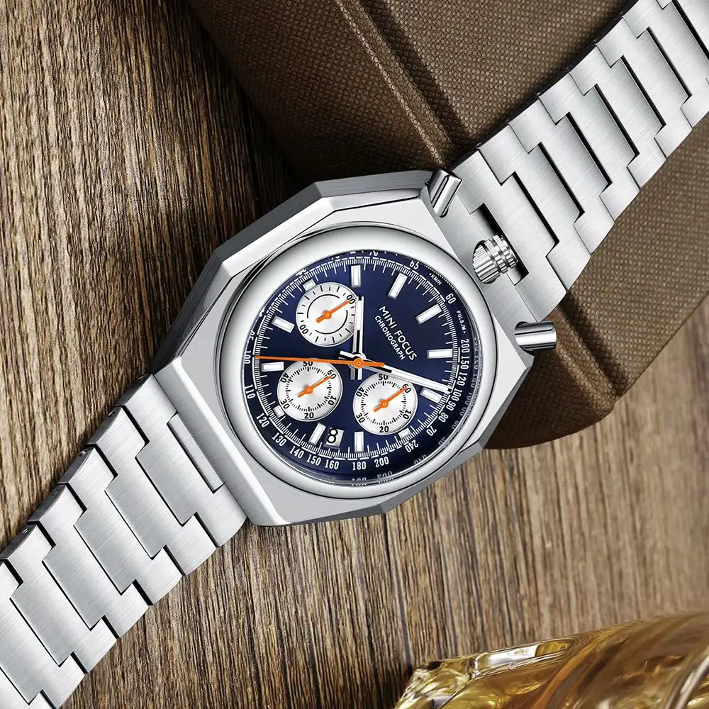MINI FOCUS Fashion Multifunctional Quartz Watch MF 2027 Calendar Luminous Luxury Stainless Steel Strap Bull Head 0601G Watches