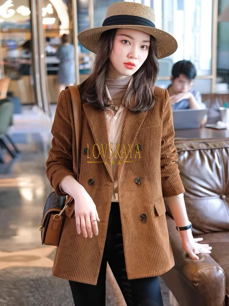 Retro casual small suit spring and autumn new temperament and texture top corduroy high-end suit jacket for women