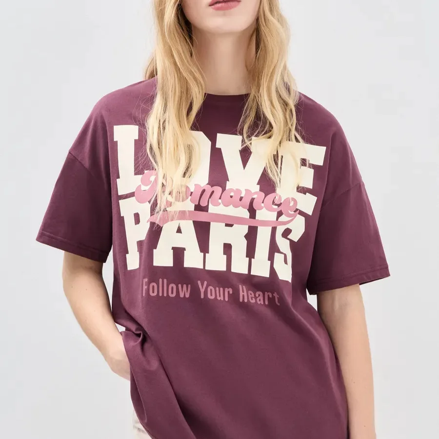 Romantic Paris Themed Cotton T-Shirt, 
