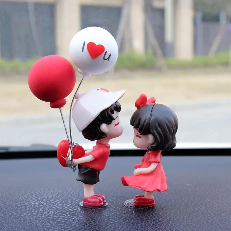 Anime Couples For Car Ornament Model Cute Kiss Balloon Figure Auto Interior Decoration Pink Dashboard Figurine Accessories Gifts