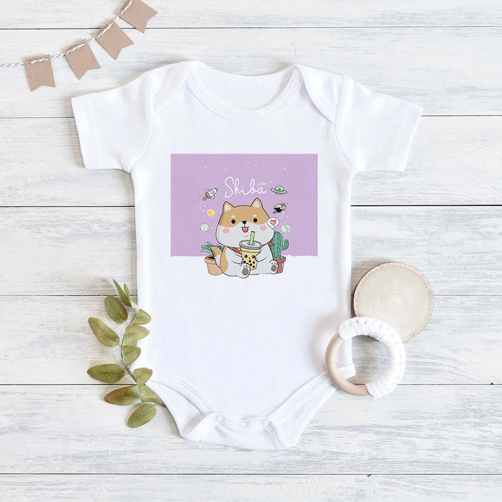 

2023 Baby Girl Clothes Cute Animal Cartoon Shiba Dog Print Baby Body Boy Summer Plus Size Toddler Bodysuits 0-24 Months Onesie