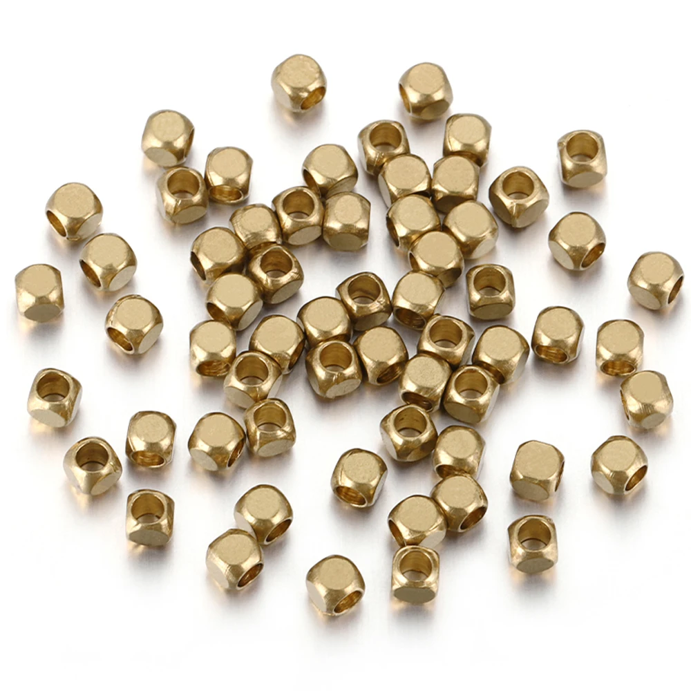 100pcs 1.5mm 2mm 4mm Brass Cube Square Spacer Beads Loose Charm Bead DIY Bracelets Necklace Jewelry Making Accessories Wholesale