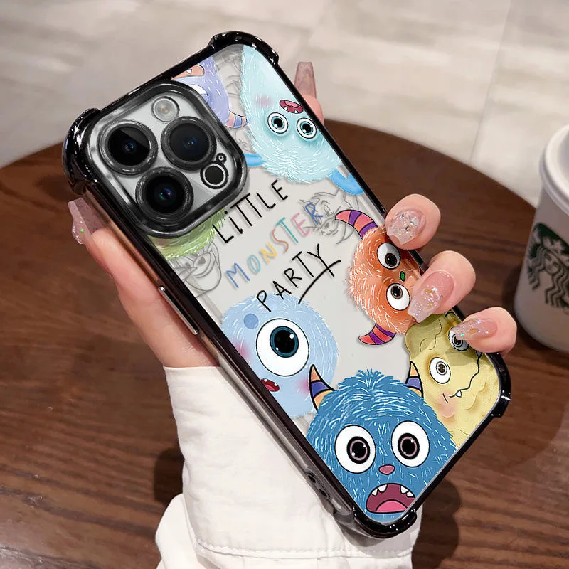 Casing pelapisan kartun monster lucu, penutup Armor Anti jatuh tahan guncangan untuk iPhone 16 15 14 13 12 11 Pro Max X XR XSMax 7 8 Plus