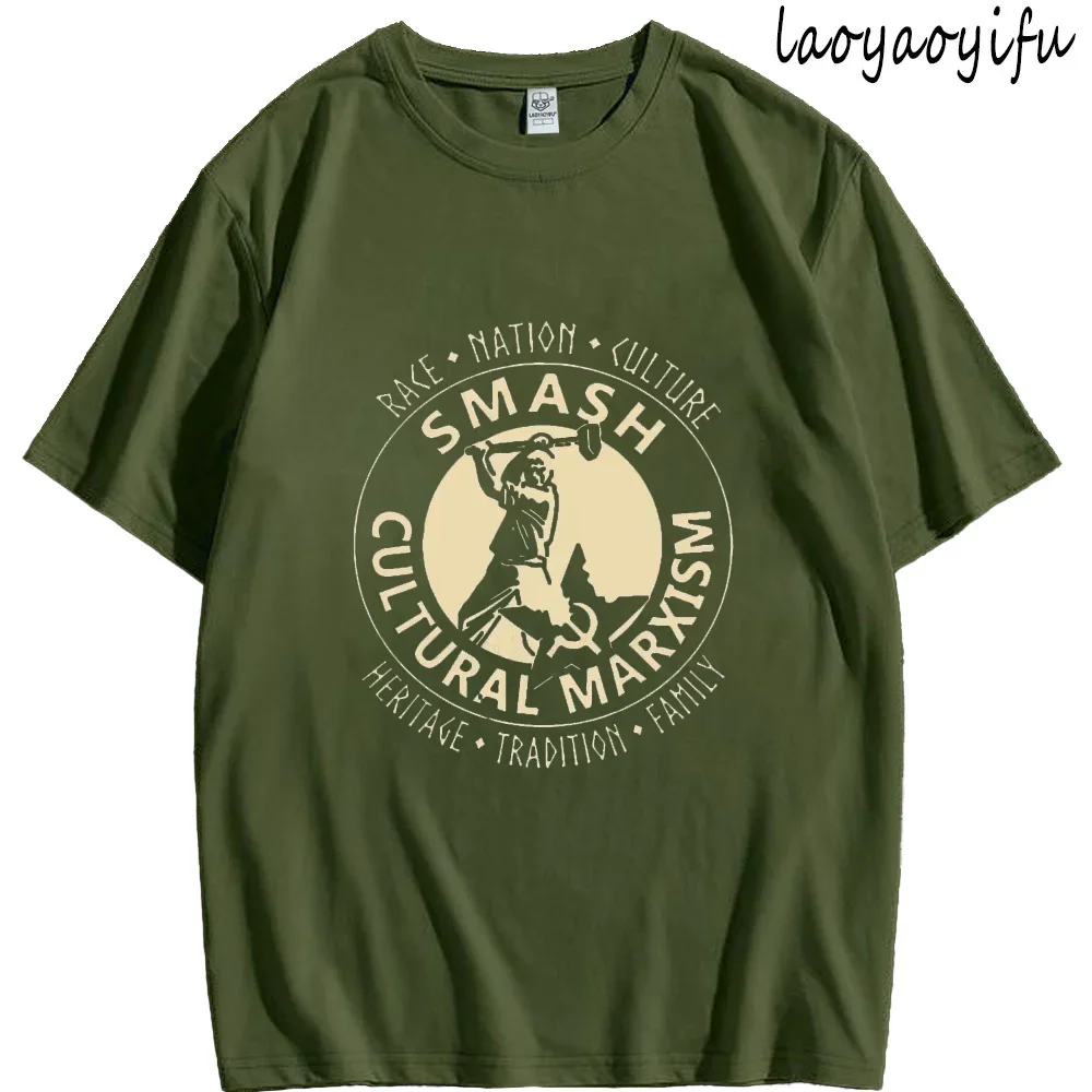Unisex Cotton Tee Ropa Hombre Smash Cultural Marxism TShirt Isd Communist Anti-Antifa Patriot Nationalist Tops Men Clothing