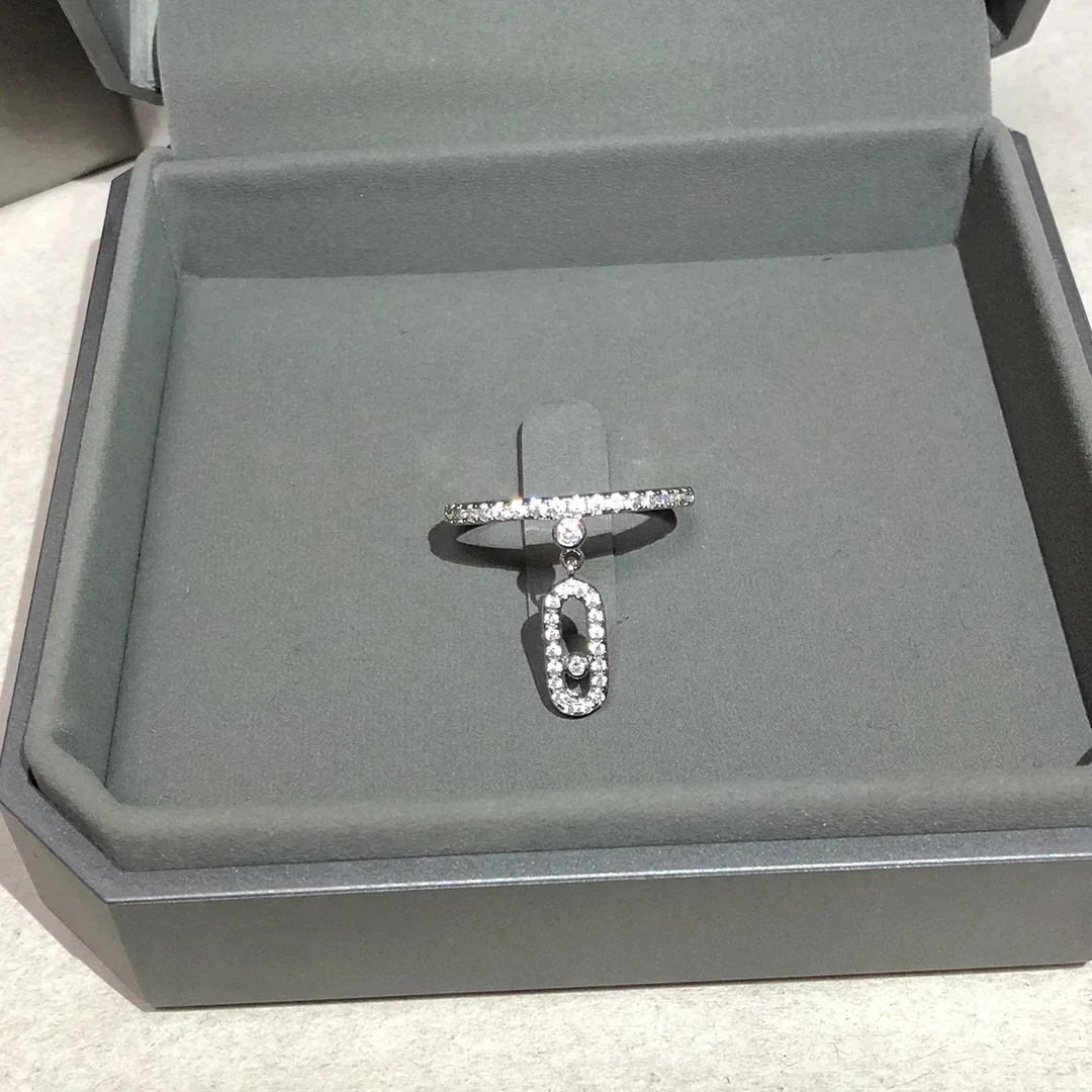 

925 Sterling Silver Single Diamond Pendant Women's Ring Wedding Ring. Moving Diamonds. Luxury Jewelry