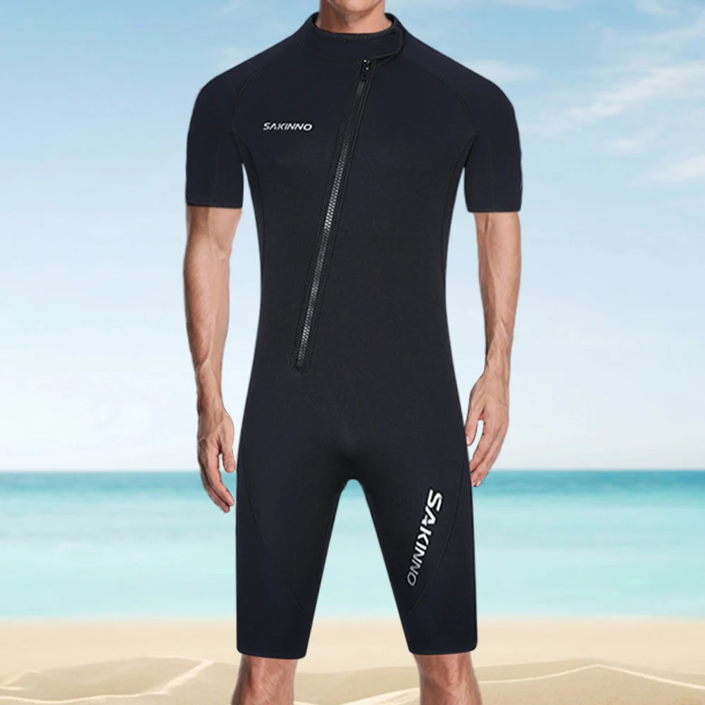 

Men 2mm Neoprene Wetsuit with Front Zipper Short Sleeved Jumpsuit Elastic Swimsuit One Piece Swimsuit for Surfing Snorkeling