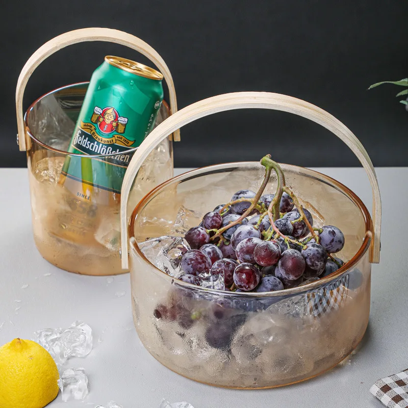 Light Luxury Fruit Basket Portable Glass Fruit Plate Living Room Candy Salad Bowl Home Snack Tray Fruit Wine Barrel Ice Bucket view 2