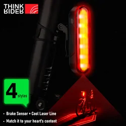 ThinkRider Cycling Laser Tail Light Smart Bicycle Rear Light LED Riding Taillight 5 Mode Double Bracket With Auto Brake Sensor