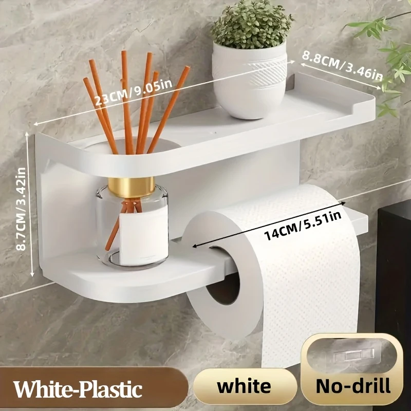 Selbstklebender Toilettenpapierhalter mit Telefonablage, Toilettenpapierrollenhalter aus Edelstahl zur Wandmontage – rostfrei