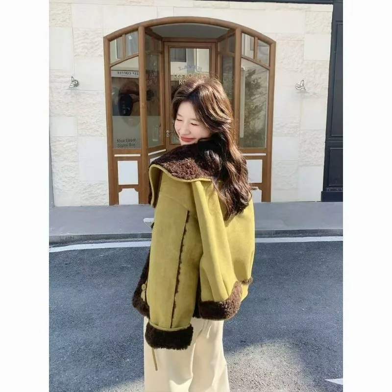 Short Jacket Thickened Lapel Collar Foreign Style Top High-end Models Warm Fashionable Versatile Covering Meat Exquisite Simple