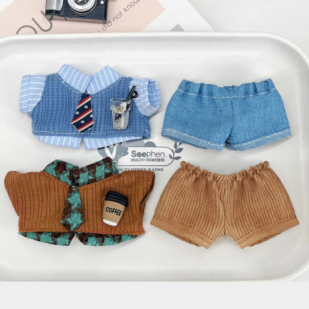 

1 set Sweater Vest 20cm Cotton Doll Clothes Denim Shorts School Uniform Cotton Doll's Clothes Mini Tie Plush Doll Clothes