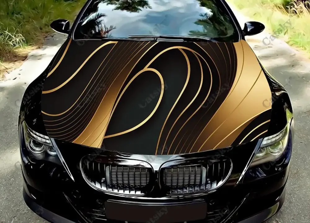 

Abstract Luxury Golden Line Car Hood Vinyl Stickers Wrap Vinyl Film Engine Cover Decals Sticker on Car Auto Accessories