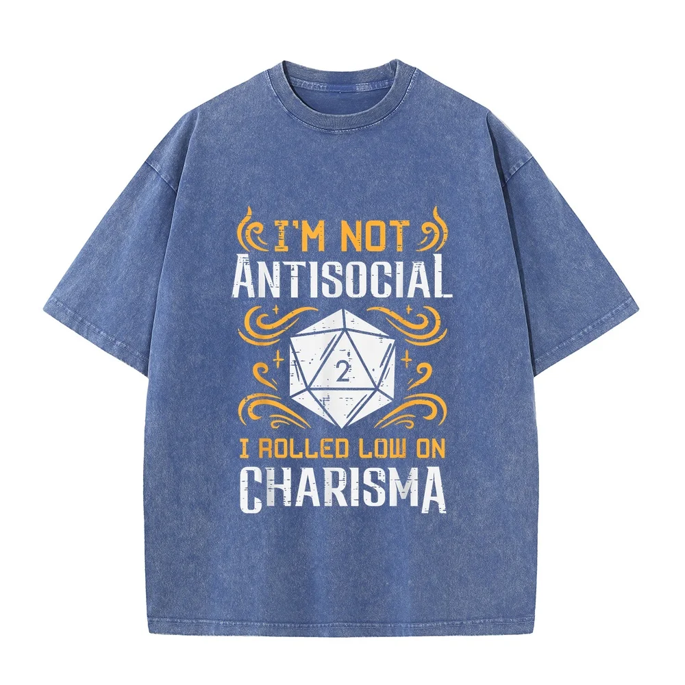 Not Anti Social Low Charisma Funny RPG Gamer Men Boys Kids T-Shirt Clothes Women's Oversize Anime Printed Cotton Humor Shirt