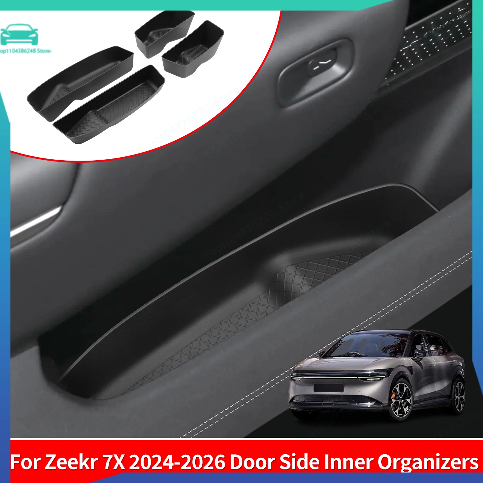 

For Zeekr 7X 2024-2026 Door Side Storage Box TPE Front Rear Door Handle Organizer Tidying Car Accessories