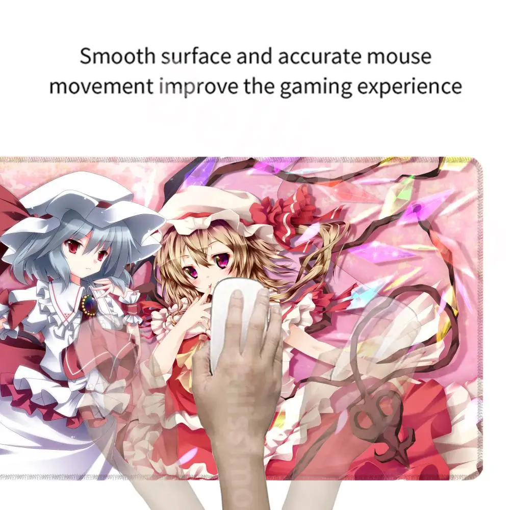 T-touhou_Projects Desk Mouse Pad Esports Non-Slip Rubber Office gadgets Pink art PC gamers Edge locking 1200x600