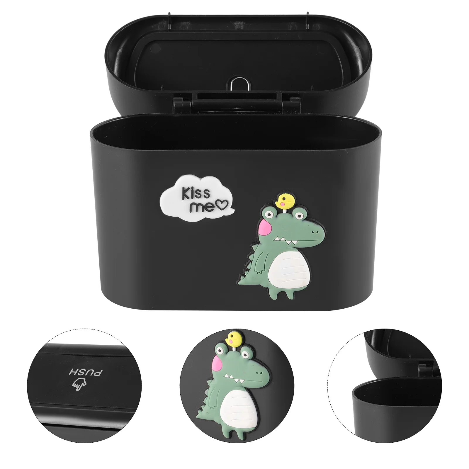 

1Pcs Car Hanging Trash Bin Cartoon Dinosaur Pattern Portable Mini Vehicle Garbage Organizer Easy Install Push to Open Car Door