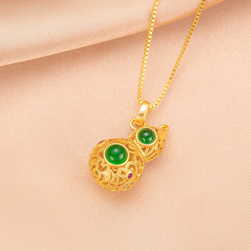 

Роскошная цепочка на ключицу из чистого золота 24 карата 9999, инкрустированная нитью из нефрита Хэтянь и тыквы