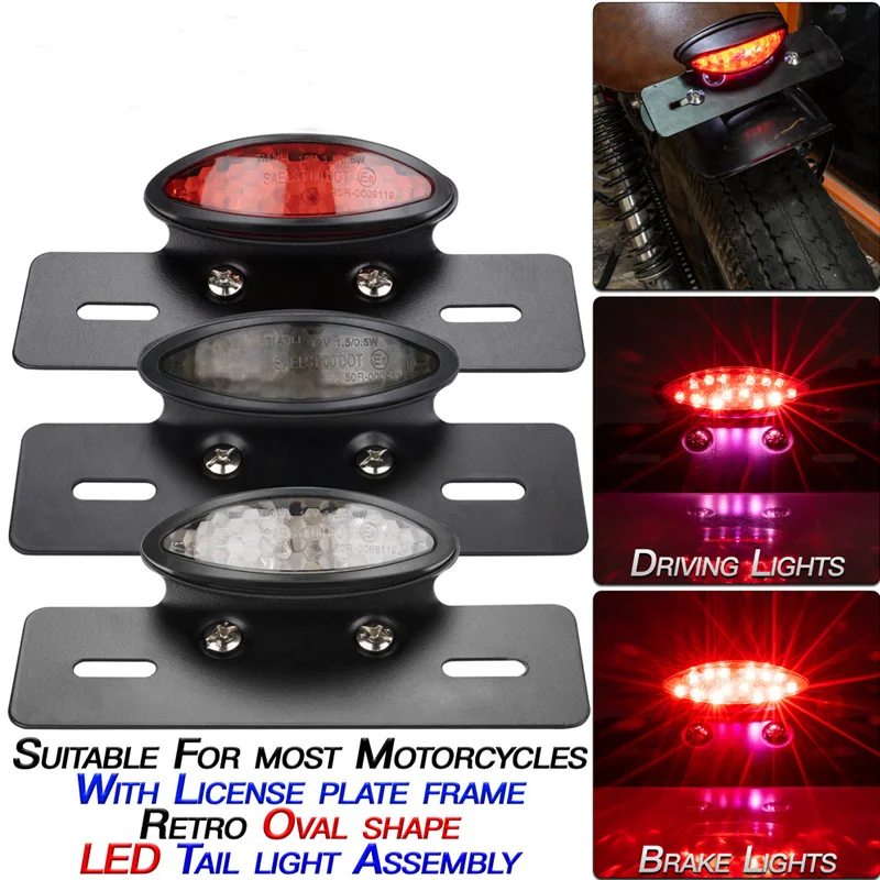 Luz trasera LED para motocicleta, luz de freno, luz de matrícula, luz trasera universal para motocicleta Honda, Kawasaki, Yamaha, Harley