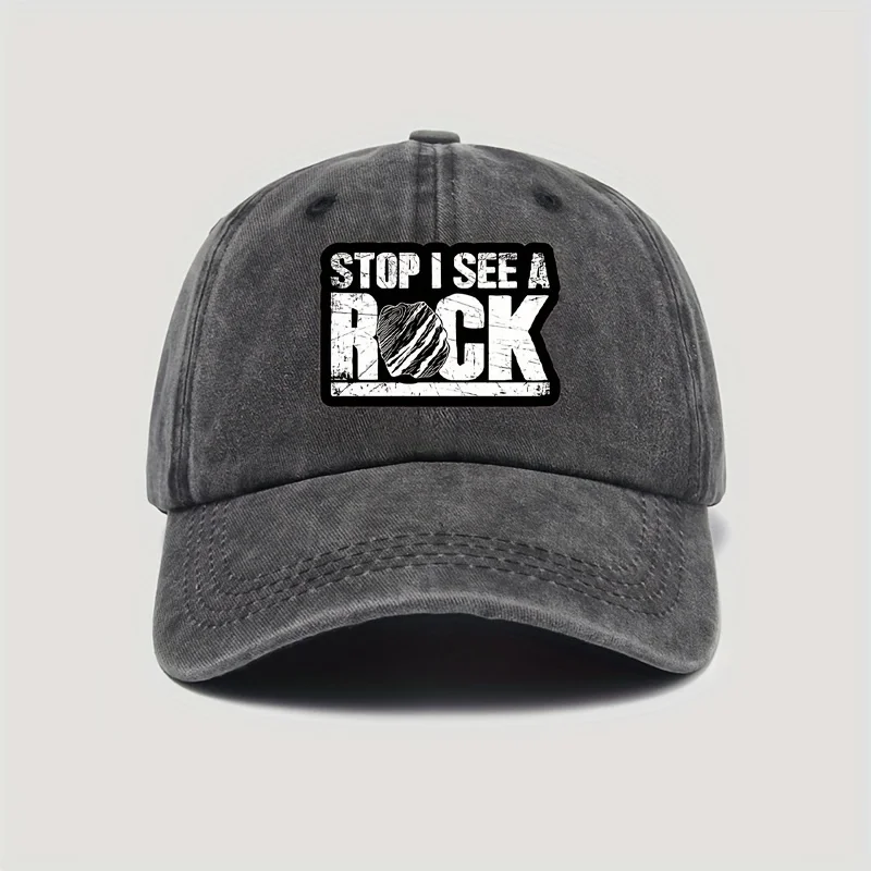 Unisex Baseball Cap Featuring The Phrase 'STOP I SEE A for rock' - Adjustable Strap, Perfect for Rock Music Fans for Casual Outd