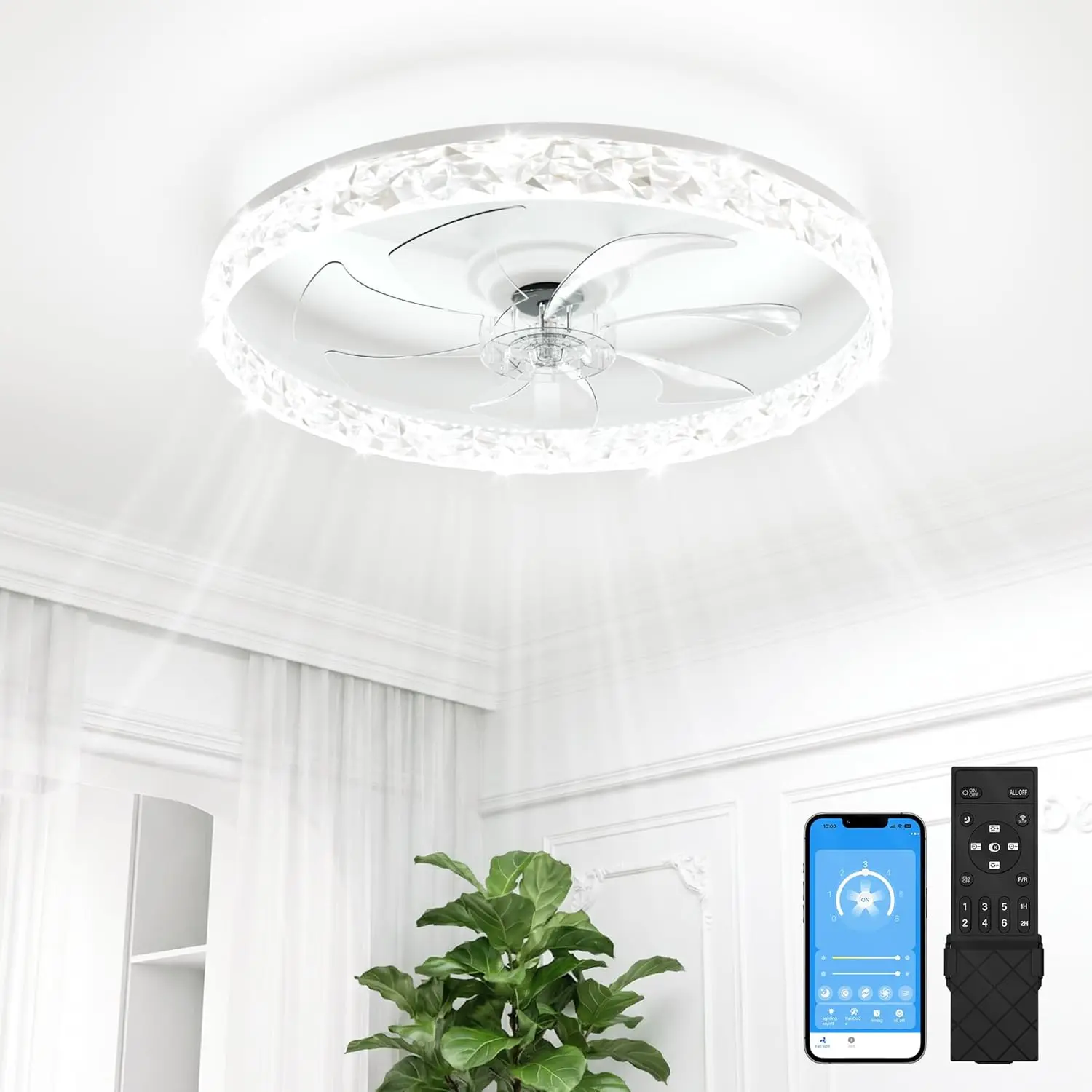 

Low Profile Ceiling Fan with Lights and Remote, No Assembly, 24in Modern Ceiling Fans Flush Mount, 3000K-6500K Dimmable