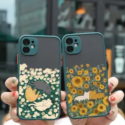 Fashion Cute flowers Cat Phone Case For iPhone 15 14 Pro Max 11 12 Pro 13 Pro Max 8 7 Plus SE2020 XS XR X Shockproof Back Covers