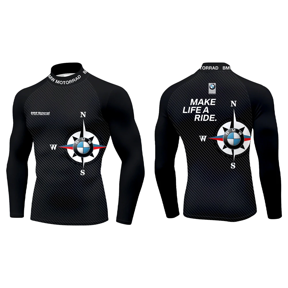 

BMW Motorrad Black Steady Compass Printed Cycling Show Motorcycle Adventure Comfortable And Durable Half High Neck T shirt