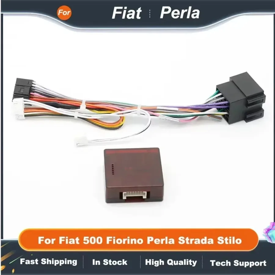 Cable de alimentación de 16 pines con caja CANBUS para radio Android Fiat 500 Fiorino Perla Strada Stilo