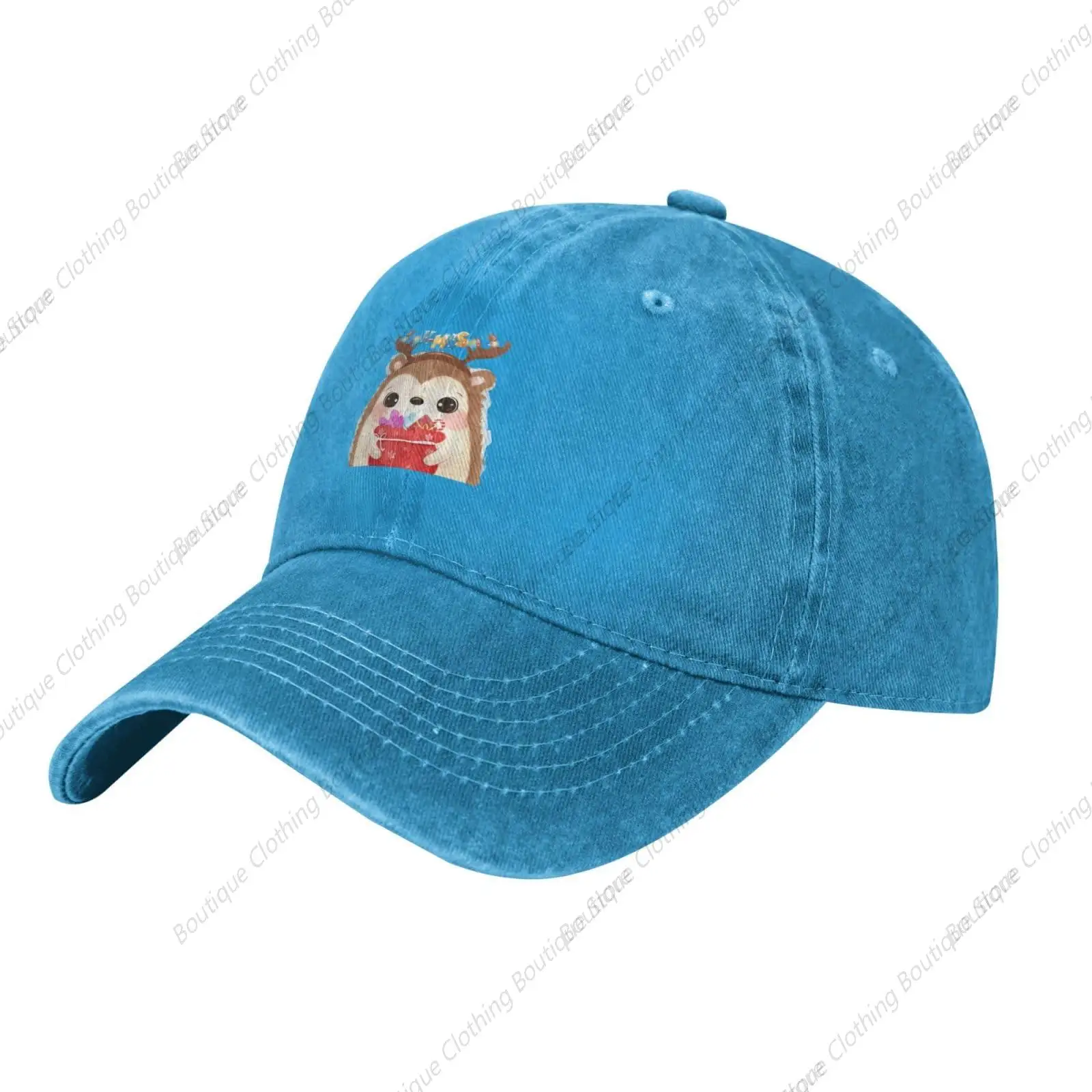 Cute Christmas Hedgehog Trucker Hat for Men Women Denim Baseball Cap Dad Hat Golf Hats