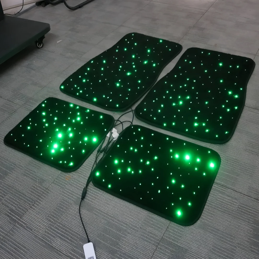4PCS/Set New Fiber Optic Twinkle Stars Car universal Mats Star light LED Rug With APP Remote Control For Car Decoration Souvenir